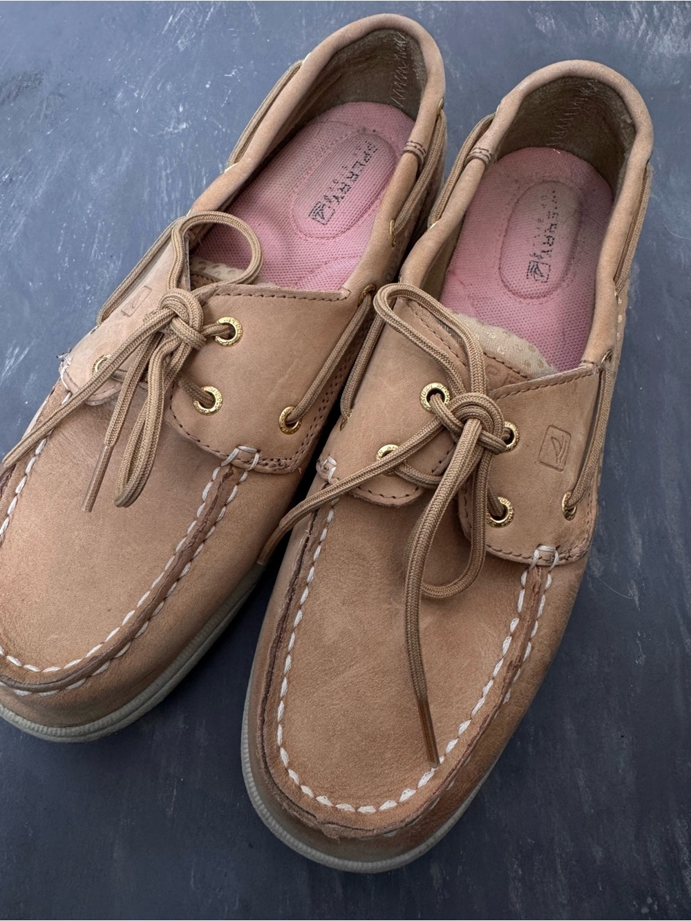 Sperry Top Sider Gold Polkadot Tan Loafer Boat Shoes Lace Up STS92460 8M